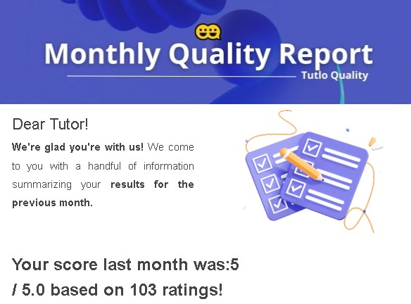 Monthly Quality Report - Perfect 5.0 rating from 103 students