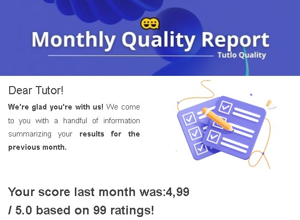 Monthly Quality Report - 4.99 rating from 99 students