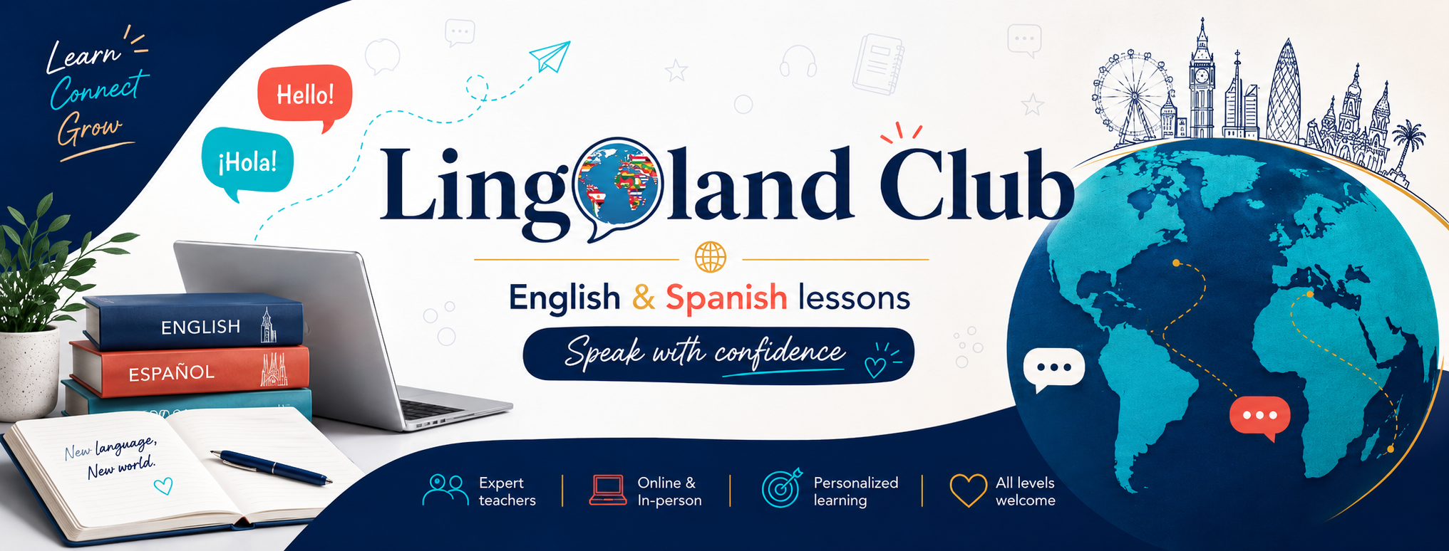 Lingoland Club - English & Spanish lessons. Speak with confidence. Learn, Connect, Grow.